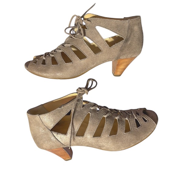 Paul Green Leather Prague Lace Up Heeled Open Toe Ankle Booties - Picture 2 of 13